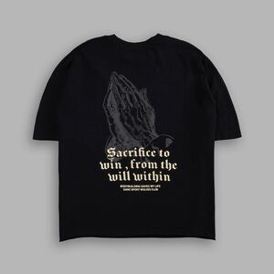 Darc Sport BIG BODYBUILDING SAVED MY LIFE GRUNGE MID-LENGTH RAW HEM TEE IN BLACK